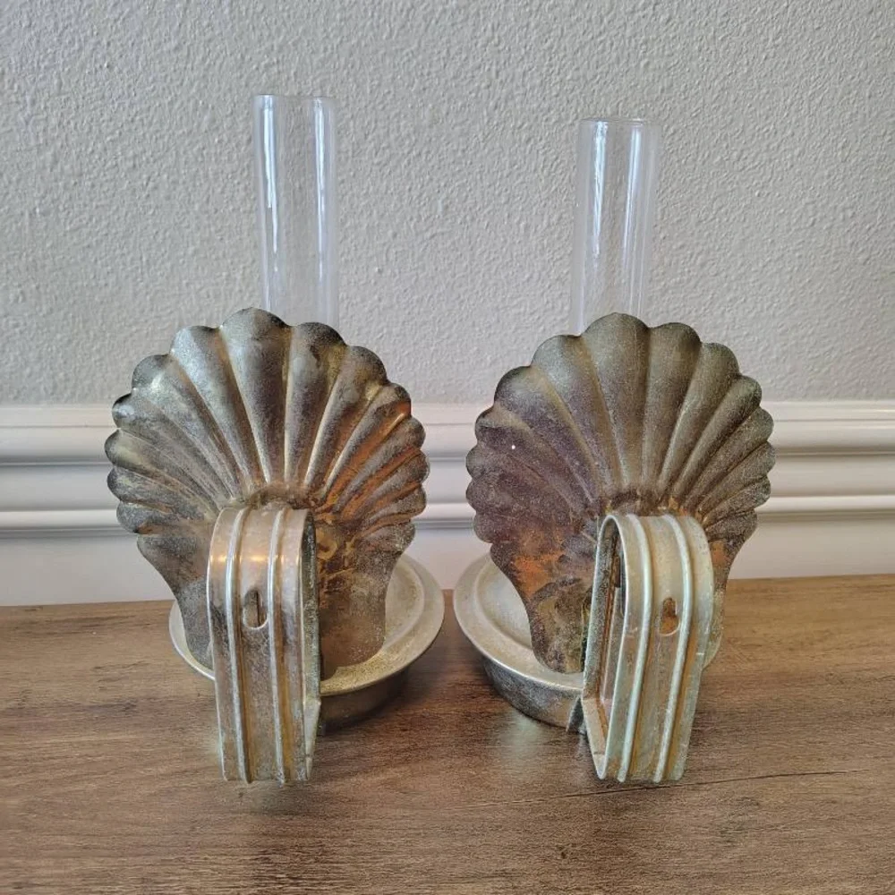 Vtg MCM Metal Oil Hanging Lanterns Pair Of 2 Wall Decor Nautical Beach Patina